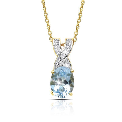 Majorelle Blue Topaz Pendant featuring a sparkling oval blue topaz stone set in sterling silver with gold plating, designed as an elegant necklace for women.