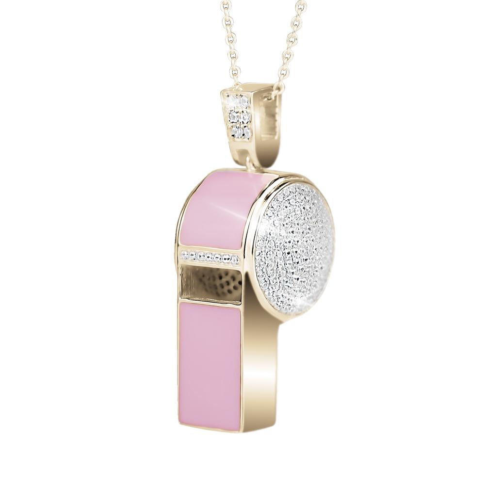 Candy Whistle Pendant in sterling silver with gold plating, featuring pink enamel accents and sparkling details, designed for women as an elegant jewelry pendant.