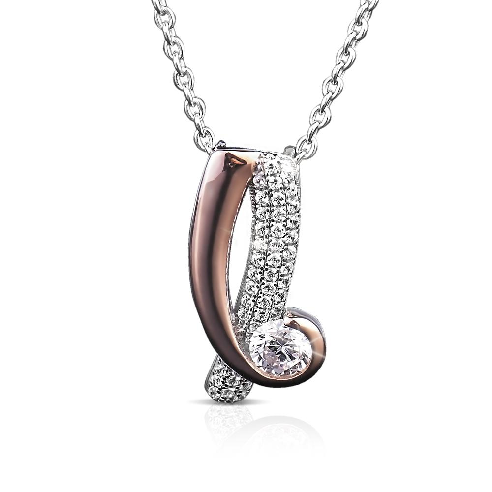 Emelia Pendant featuring a two-tone sterling silver design with sparkling accents and a clear gemstone, elegant jewelry for women.