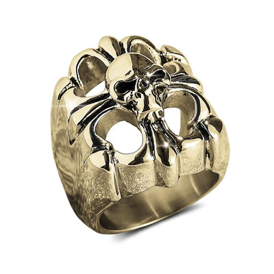 Gold Skull Arena Ring made of gold-plated stainless steel featuring a bold skull design, crafted for men as a striking piece of jewelry.