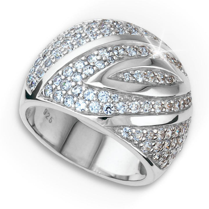 Avenue Ladies Ring crafted in sterling silver featuring an elegant design with sparkling clear crystals, perfect for women's fine jewelry collection.