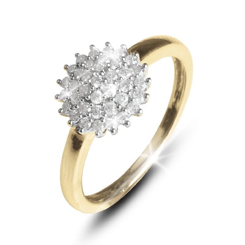 Classico Diamond Cluster Ring featuring a sterling silver cluster of sparkling diamonds set on a gold plated band designed for women’s fine jewelry collections.