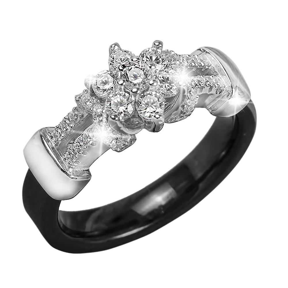 Daisy Ceramic Ring featuring a sterling silver band with rhodium plating, adorned with sparkling gemstones, designed for women seeking elegant jewelry.