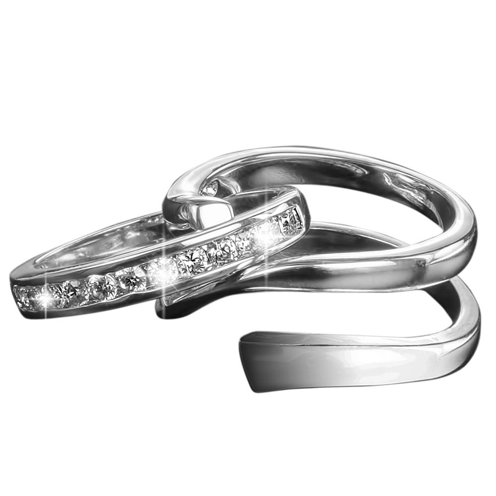 Twister Rhodium Ring crafted from sterling silver with rhodium plating, featuring a sleek twisted design and sparkling embedded stones, designed for women’s jewelry.