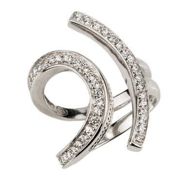 Lola Ring Rhodium featuring sterling silver with rhodium plating, designed for women, showcasing a modern swirl shape encrusted with sparkling gemstones.