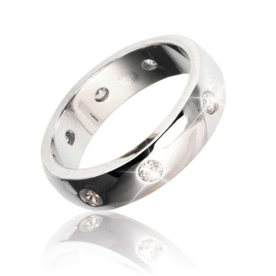 Puccini Ring Rhodium crafted in sterling silver with rhodium plating, featuring a sleek unisex design and embedded sparkling stones for elegant jewelry style.