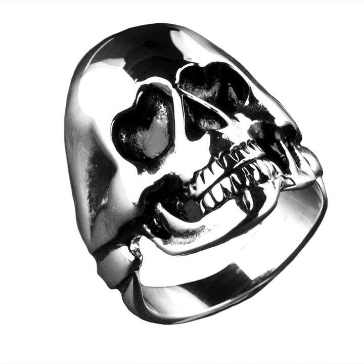 Close-up of a polished stainless steel Skull Ring designed for males, featuring a detailed and bold skull motif suitable for striking jewelry collections.