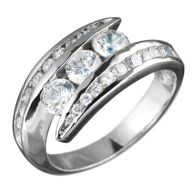 Jazz Wrap Rhodium Ring featuring a sterling silver band with rhodium plating and multiple sparkling gemstones, designed for female jewelry enthusiasts.