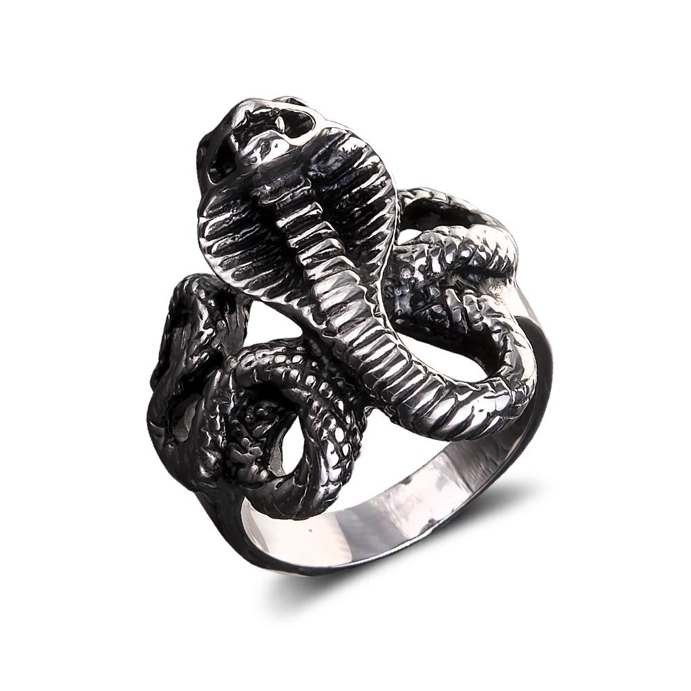 Venom Men's Steel Ring featuring a detailed stainless steel cobra design, perfect for men who appreciate bold and unique jewelry statements.