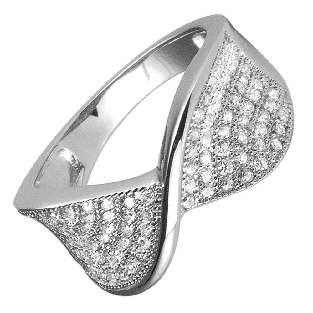 Pave Twist Rhodium Ring featuring sterling silver with rhodium plating, designed for women, showcasing a twisted shape adorned with pavé-set sparkling stones.