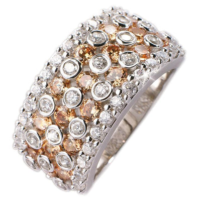 Valencia Ring featuring sterling silver with an intricate design of round champagne and clear stones, showcasing elegant jewelry craftsmanship for women.